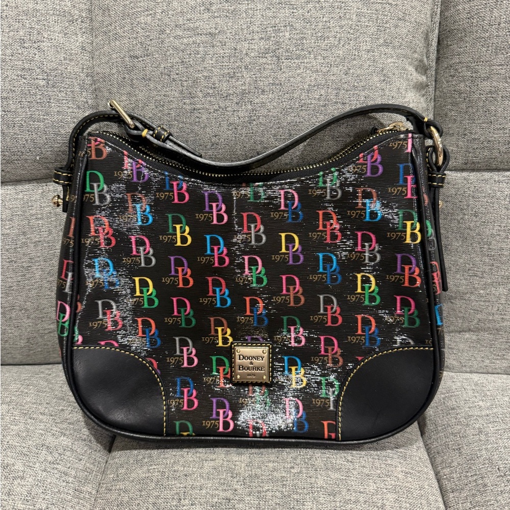 Dooney & Bourke Black Multicolor Logo Hobo Bag